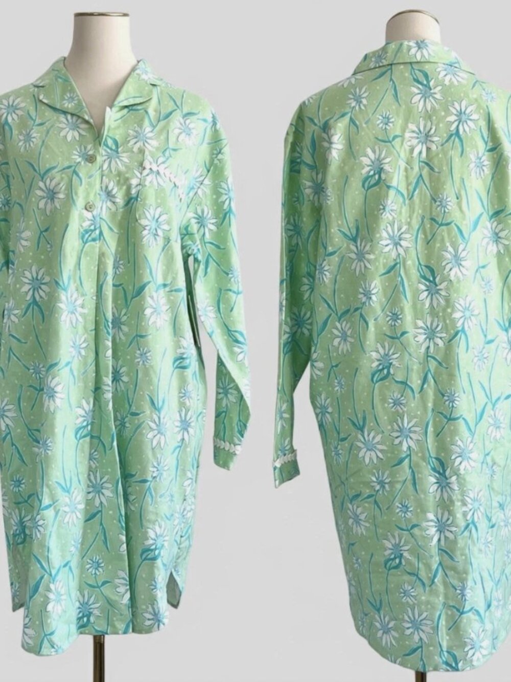 Vintage NWT Lilly Pulitzer Deadstock Green Blue Floral Nightgown Sleep Shirt M